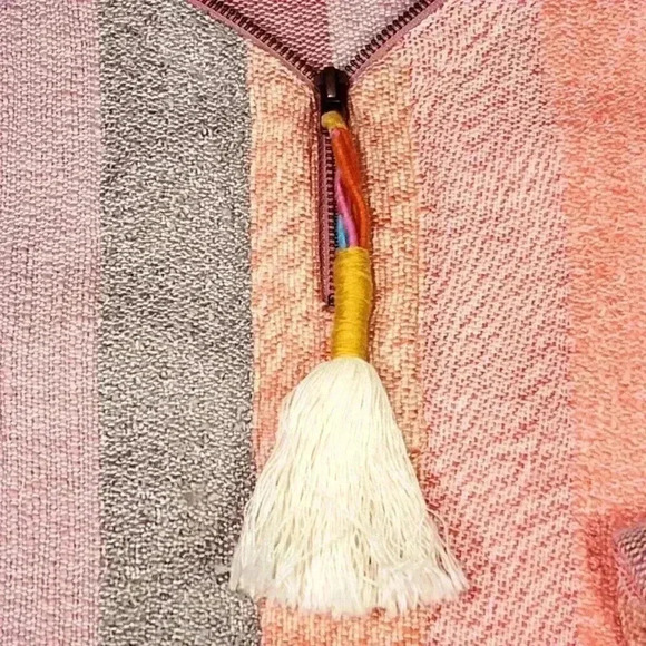 Soft Surrondings Women's Meca Tunic XS Pockets Coral/Lavender Stripes Tassel Zip - Picture 3 of 14